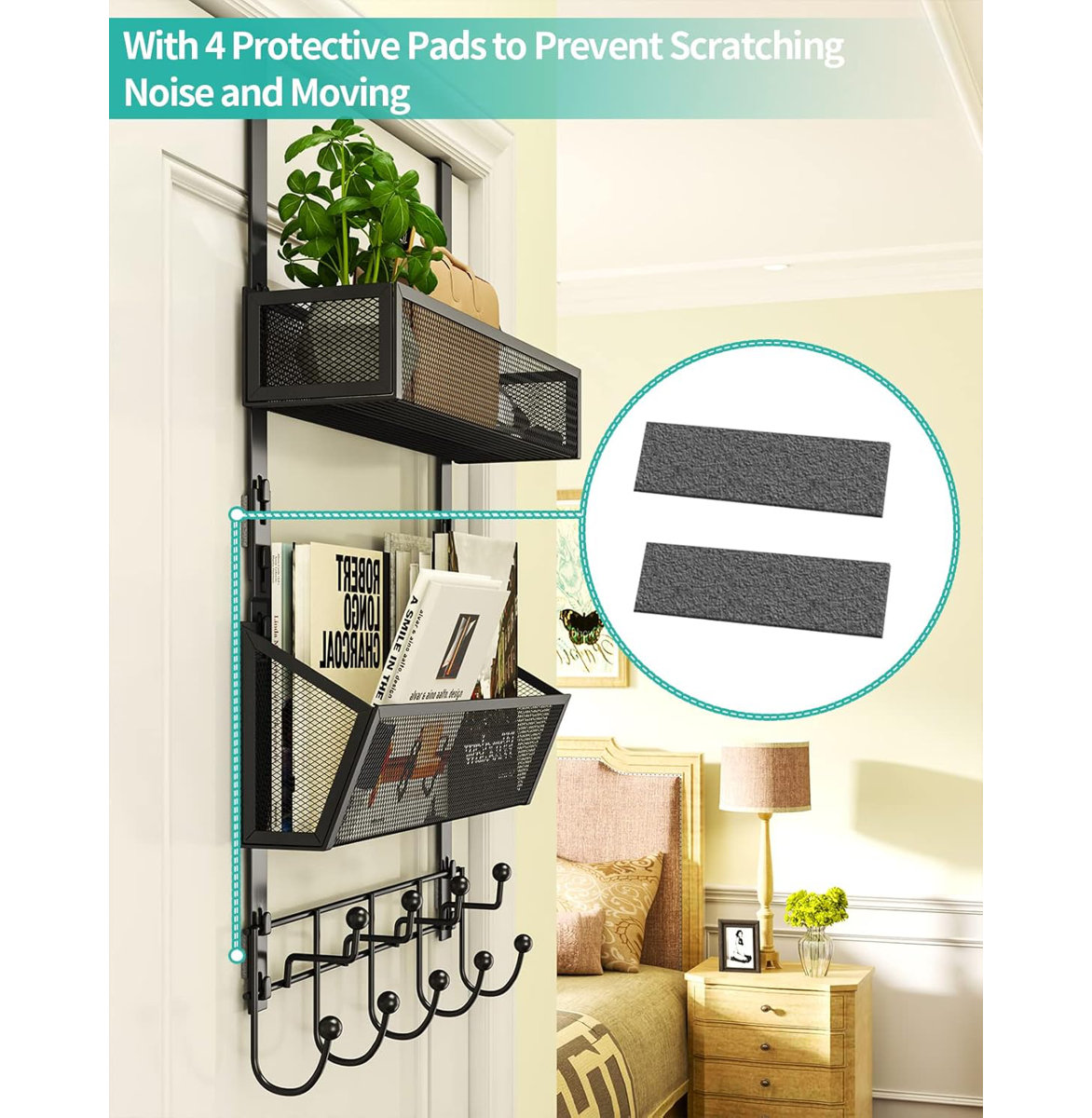 Over The Door Hooks With Storage Baskets, 9-Hook Rustproof Stainless Steel Door Hanger Organizer For Bathroom Kitchen Bedroom